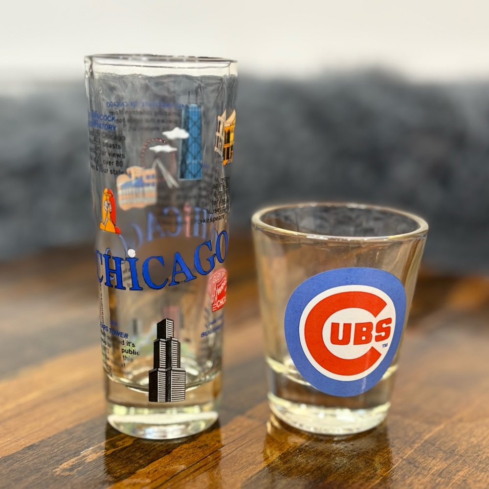 Chicago Cubs Shot Glasses Set of 2 Colorful MLB Barware Different Sizes